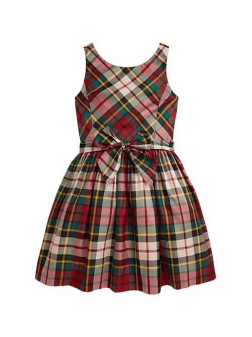 Abito da bambina in taffetà, motivo scozzese al-over nelle tonalità di rosso/verde/panna. POLO RALPH LAUREN | 313980345001